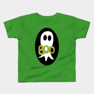 Cute Halloween ghost cartoon with BOO text Kids T-Shirt